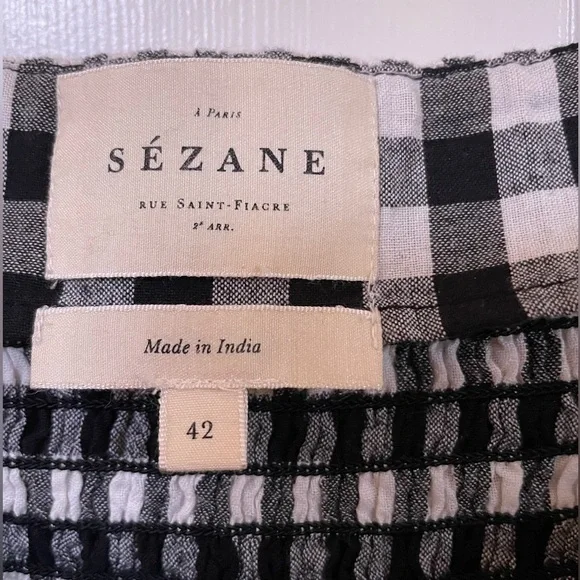 Sezane Laurette Top Black and White Vichy Print 10/42 - Picture 8 of 10